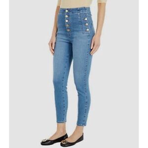 J Brand Blue Skinny Natasha Pioneer Stretch Denim Jeans with Gold Accents